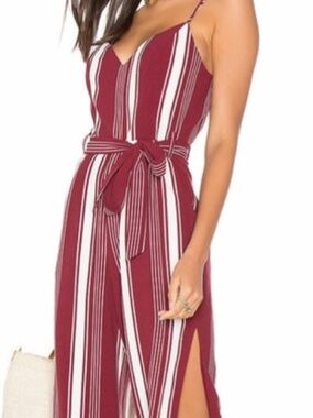 Lovers + friends  jumpsuit size small striped maroon white